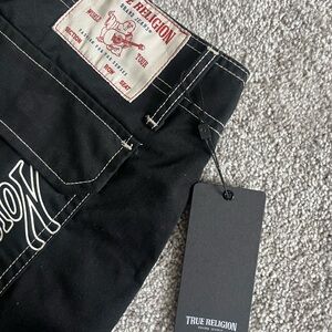 True Religion Men's Cargo Jet Black Jeans with White Stitching